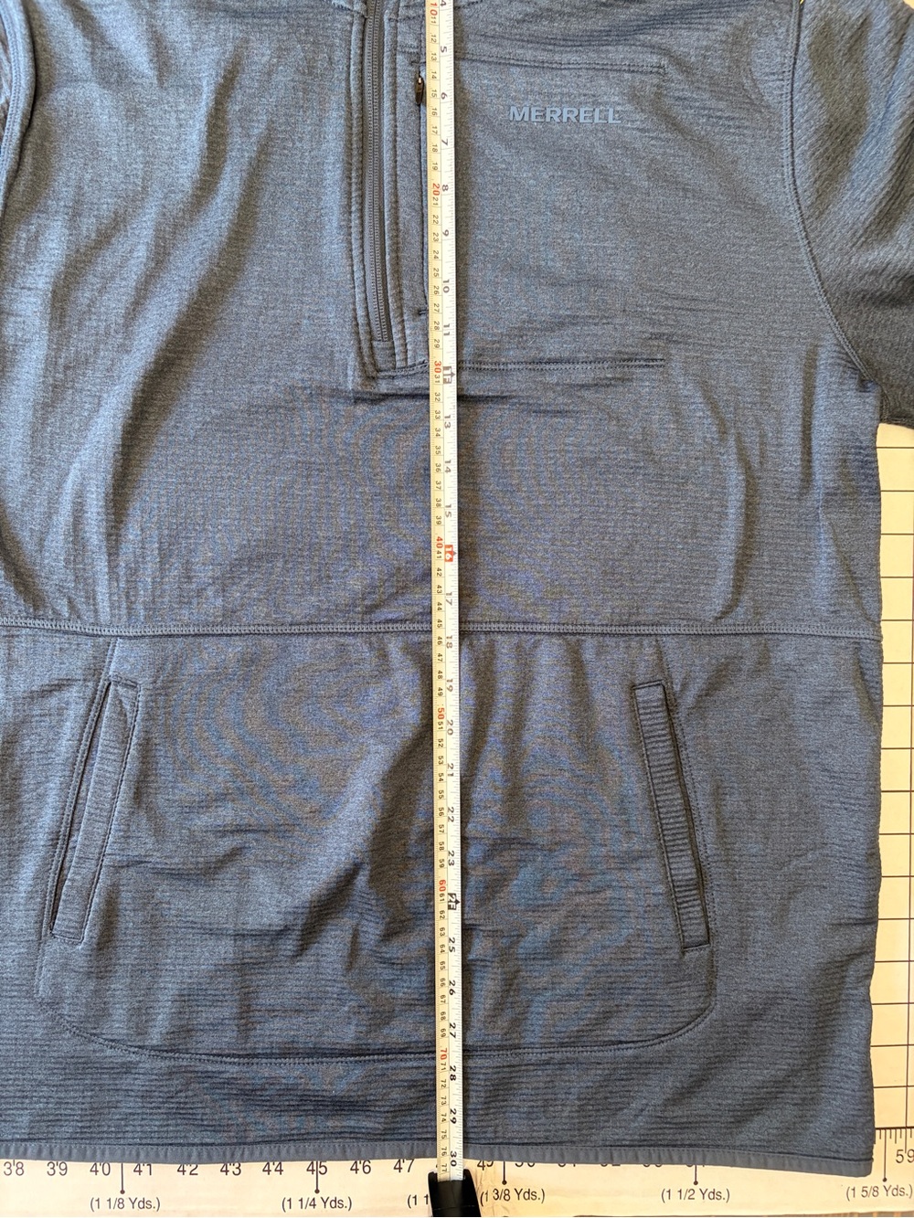 Merrell men's performance XL 1/4-zip pullover in a heathered dark blue color. - Picture 8 of 9